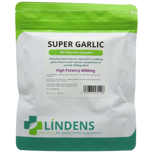 LINDENS Super Strength Garlic 6000mg - 120 Odourless capsules
