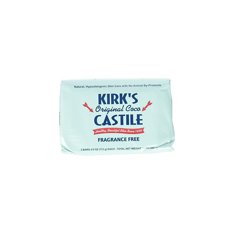 Kirks, 100% Premium Coconut Oil Gentle Castile Bar Soap, Fragrance Free, 4 oz (113 g)