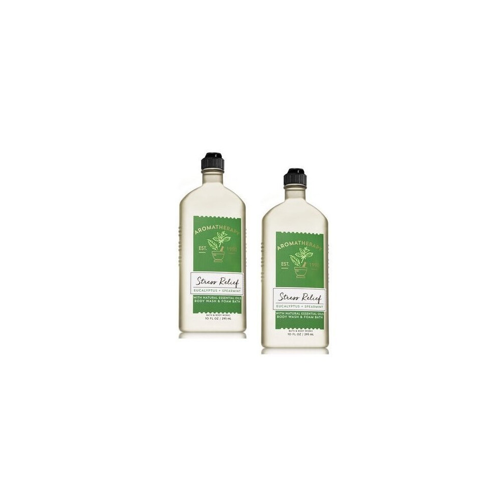 Bath and Body Works 2 Pack Aromatherapy Stress Relief Eucalyptus & Spearmint Shower Gel. 10 Oz.