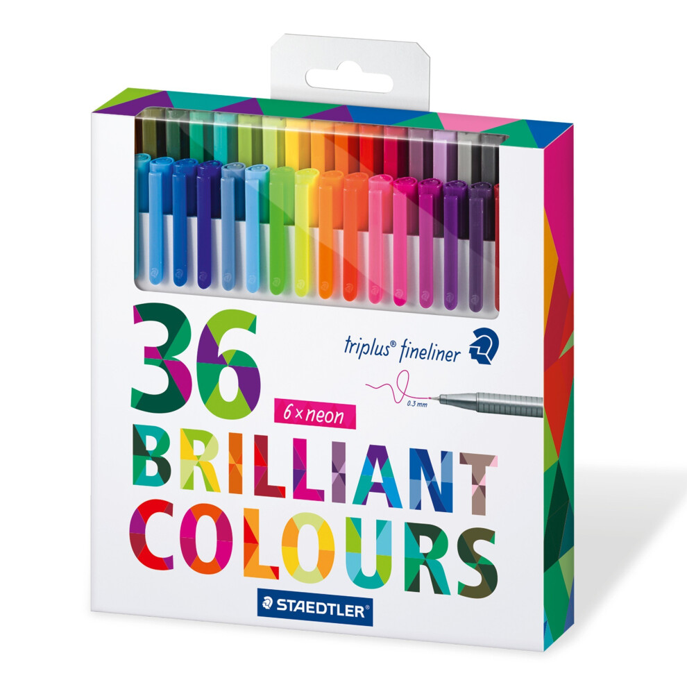 Staedtler 334 Triplus Fineliner Point Pens, 0.3 mm, Assorted Colours, Pack of 36