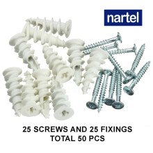 Nylon Self Drilling Plasterboard Fixings Raw Plugs Cavity Wall White/Beige 25 pc