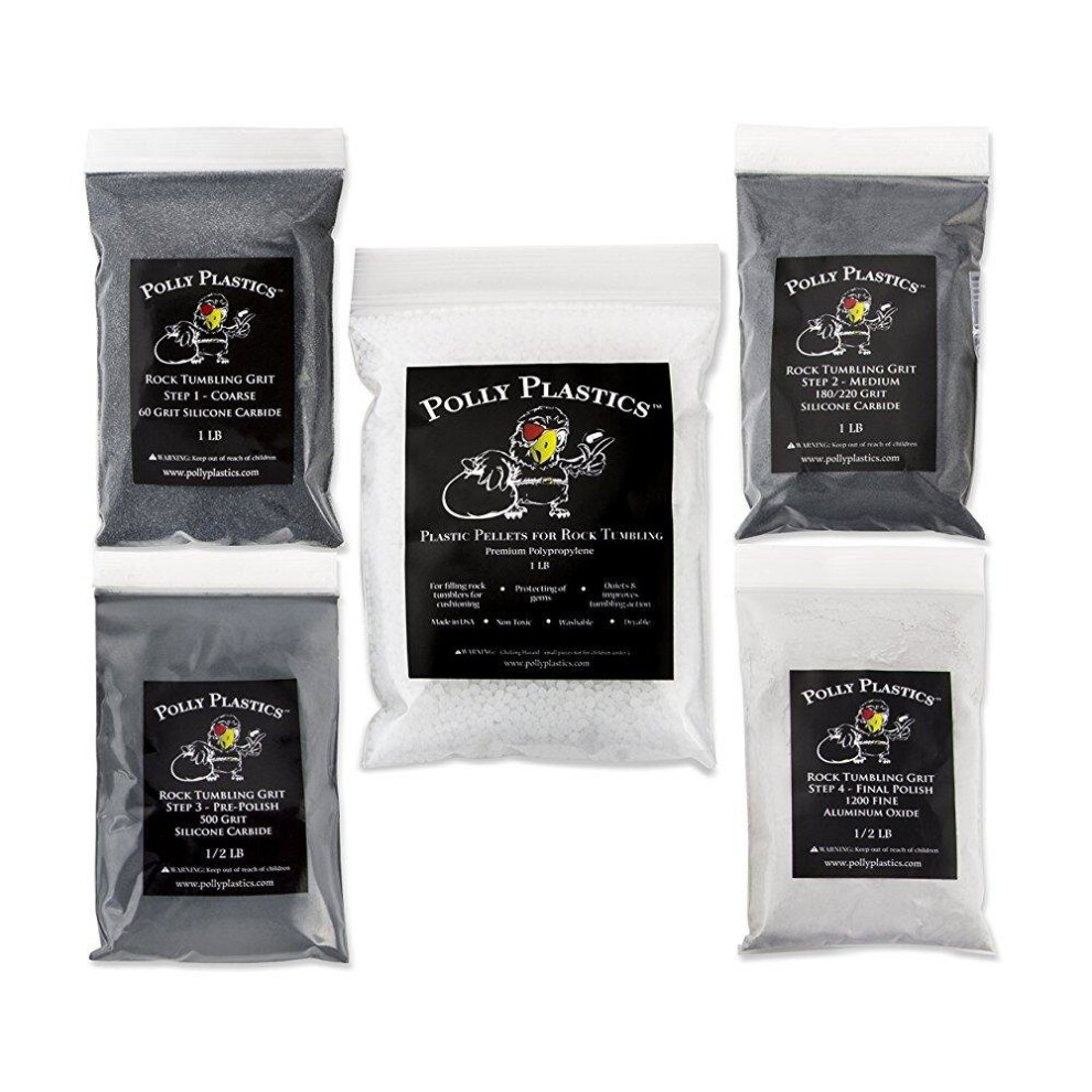 Polly Plastics Rock Tumbler Tumbling Media Grit Kit & Plastic Filler In Heavy Duty Resealable Bags 683405247067