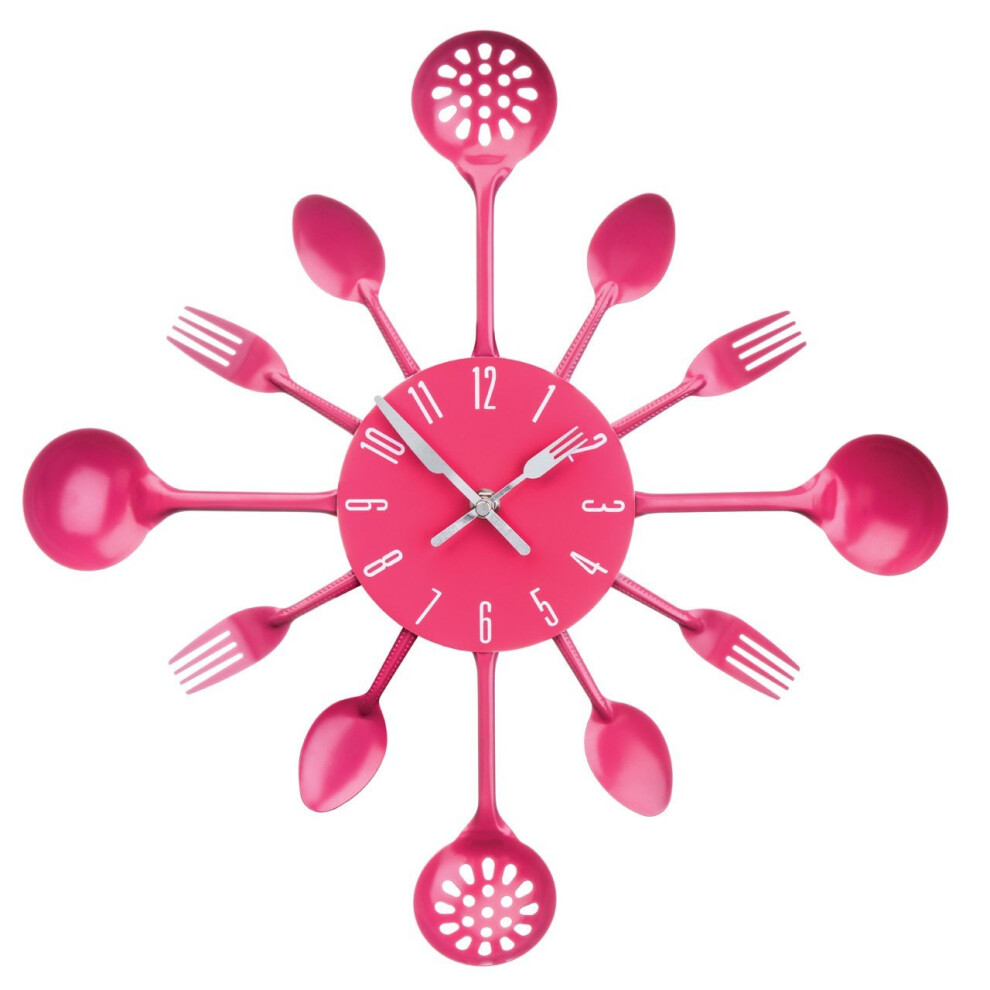 Kitchen Cutlery Wall Clock - Hot Pink