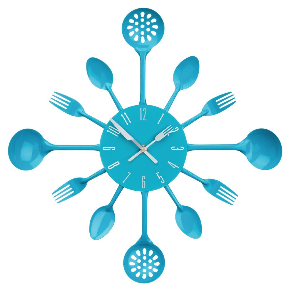 Kitchen Cutlery Wall Clock - Blue