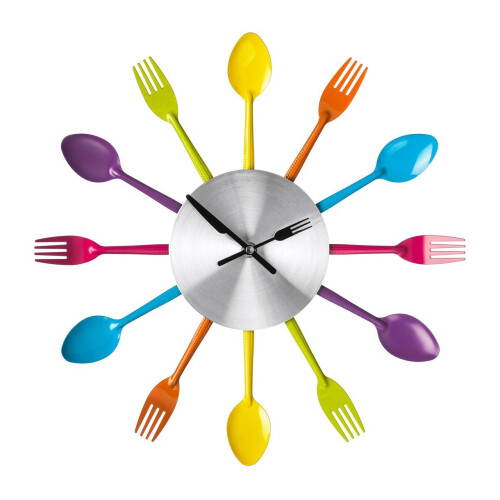 Funky Design Cutlery Wall Clock For Home Kitchen - Multi-coloured