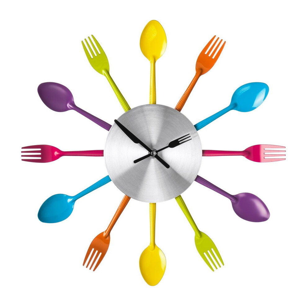 Premier Housewares Funky Design Cutlery Wall Clock For Home Kitchen - Multi-Coloured