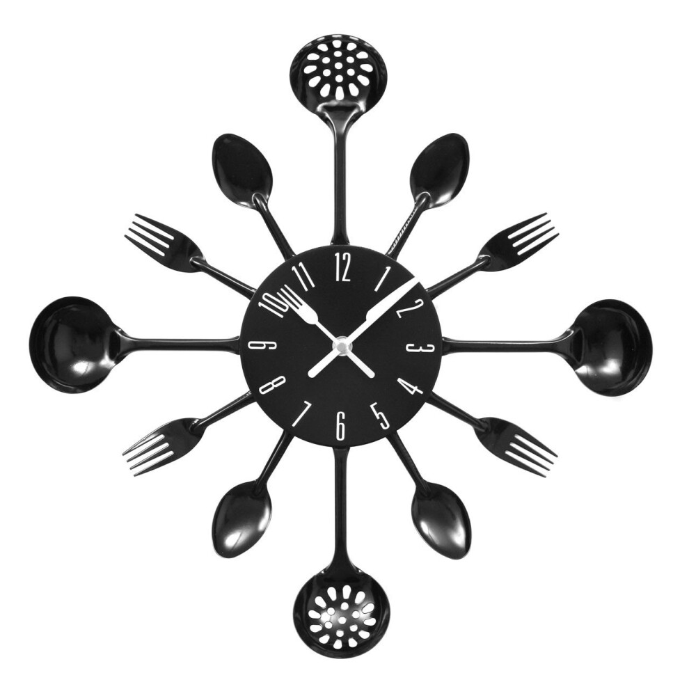 Kitchen Cutlery Wall Clock - Black