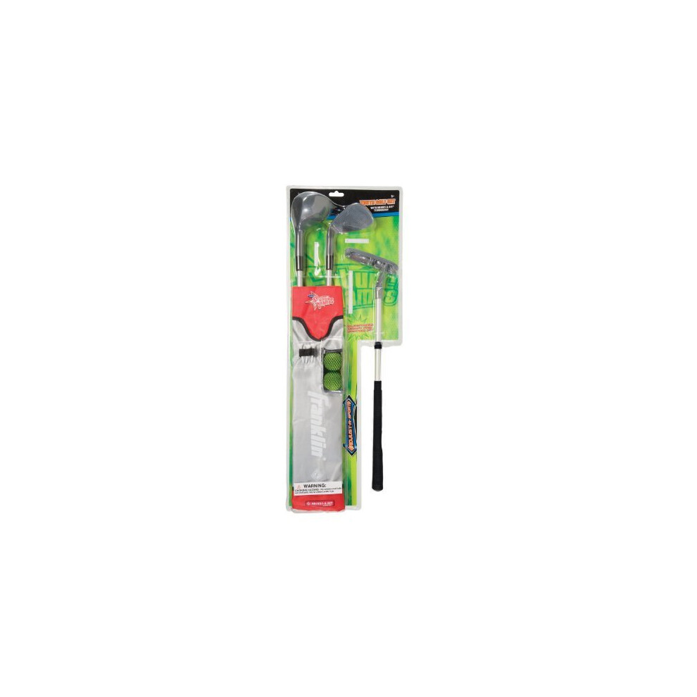 Set de golf pour enfants Franklin Sports - Clubs en plastique ajustables, sac et balles inclus, rouge, pour juniors et tout-petits, main droite.