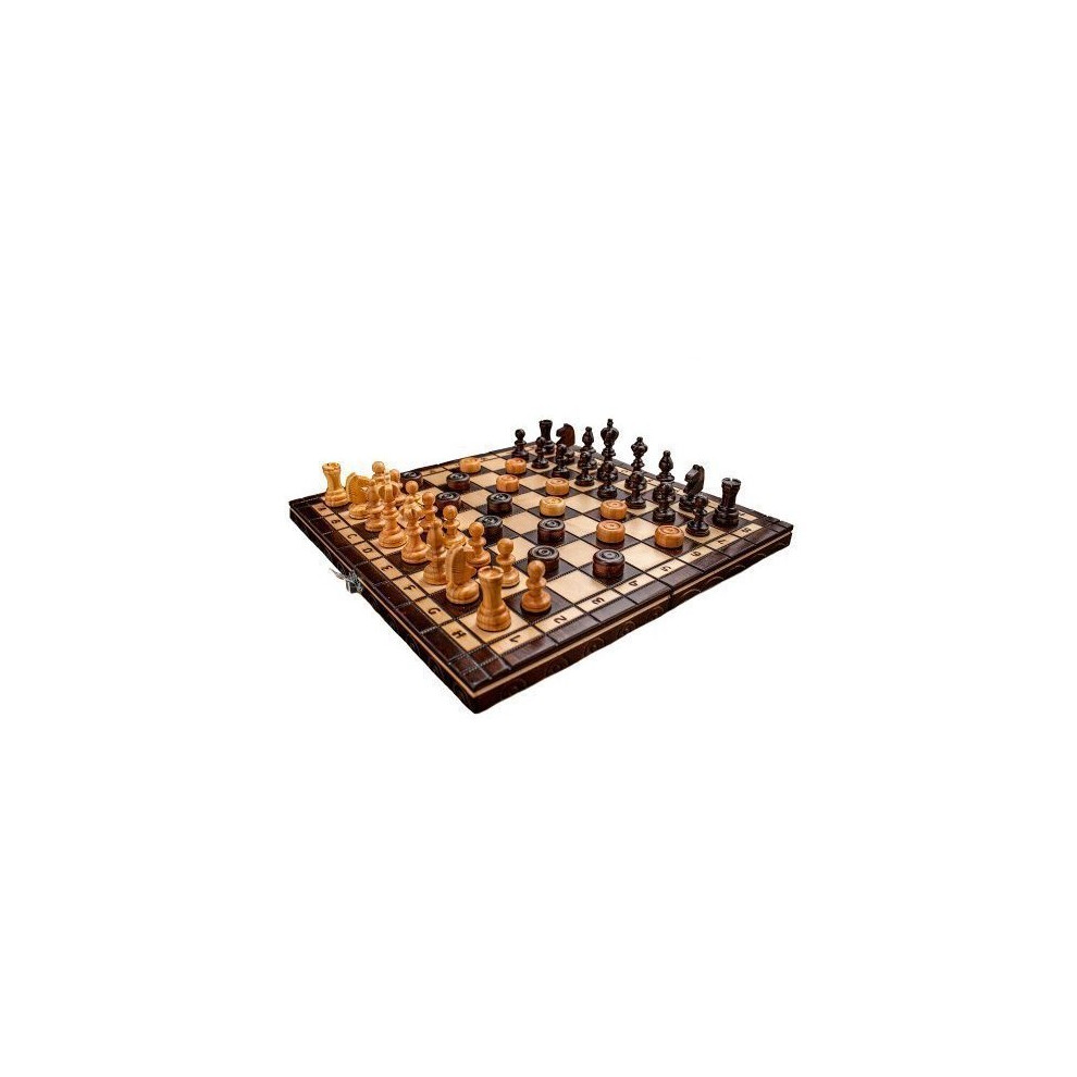 Prime Chess Hand Crafted Cherry Wooden Chess and Draughts Set 35 x 35 Centimeter