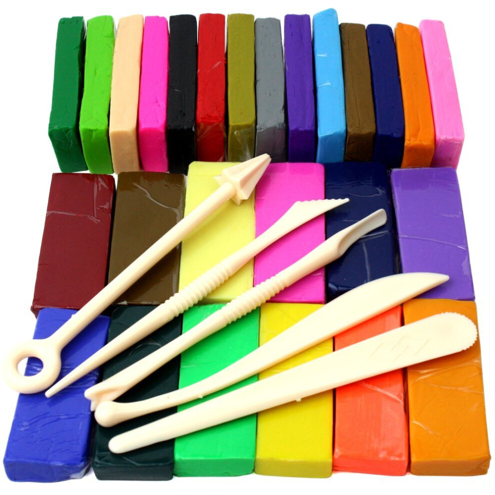 H&S 650g 26 Colours Oven Bake Polymer Clay Block Modelling Sculpey Tool set