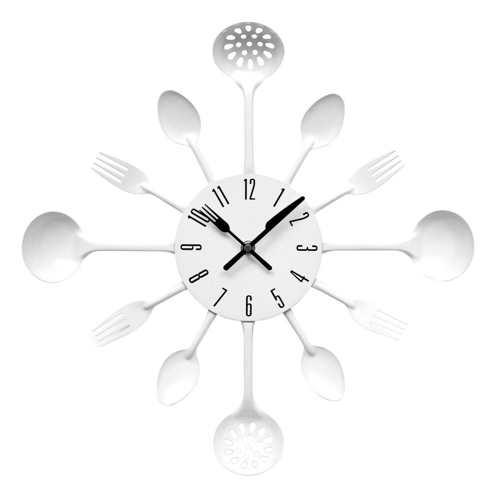 Kitchen Cutlery Wall Clock - White