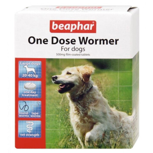 (Large Dogs, 1 Pack) Beaphar One Dose Wormer For Dogs | Dog Worming Tablets