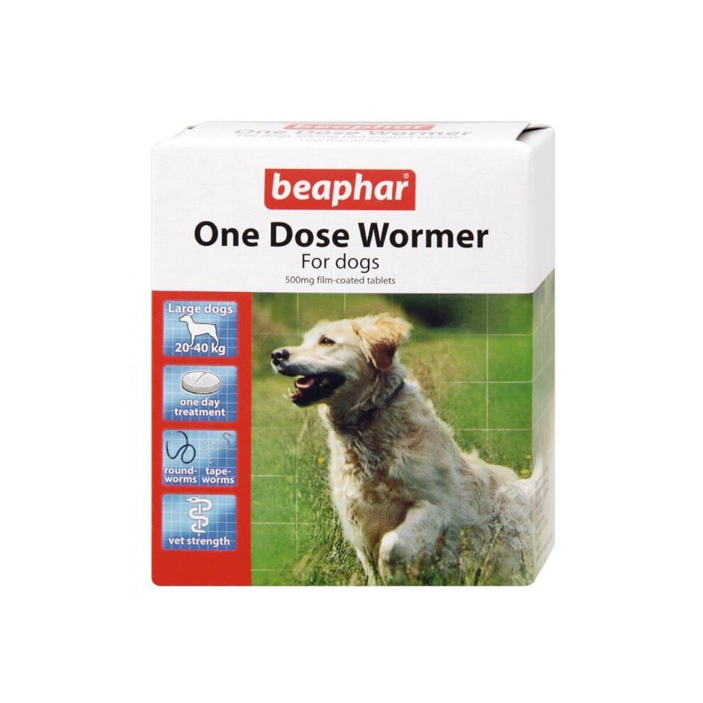 (Large Dogs, 2 Packs) Beaphar One Dose Wormer For Dogs | Dog Worming Tablets