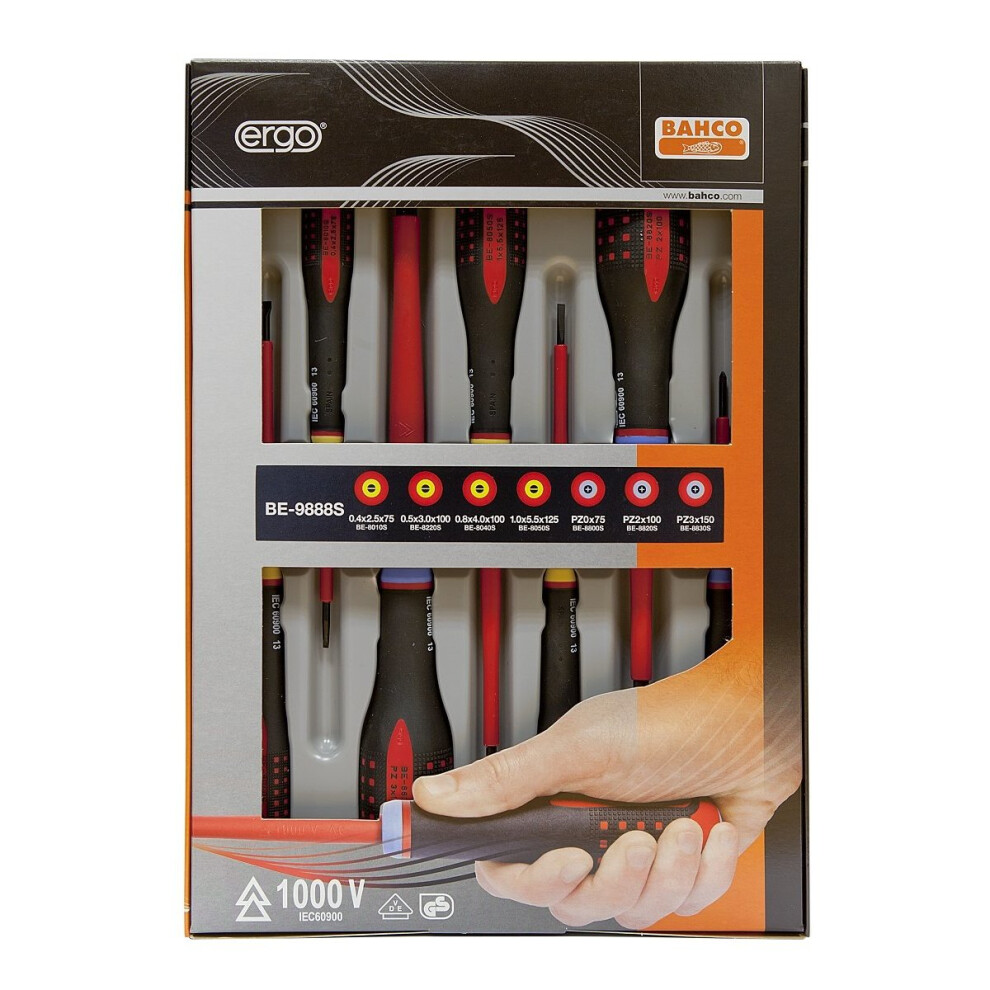 Bahco 9888S BE-9888s VDE Ergo Slot/Pozi Screwdriver Set (7 Pieces)