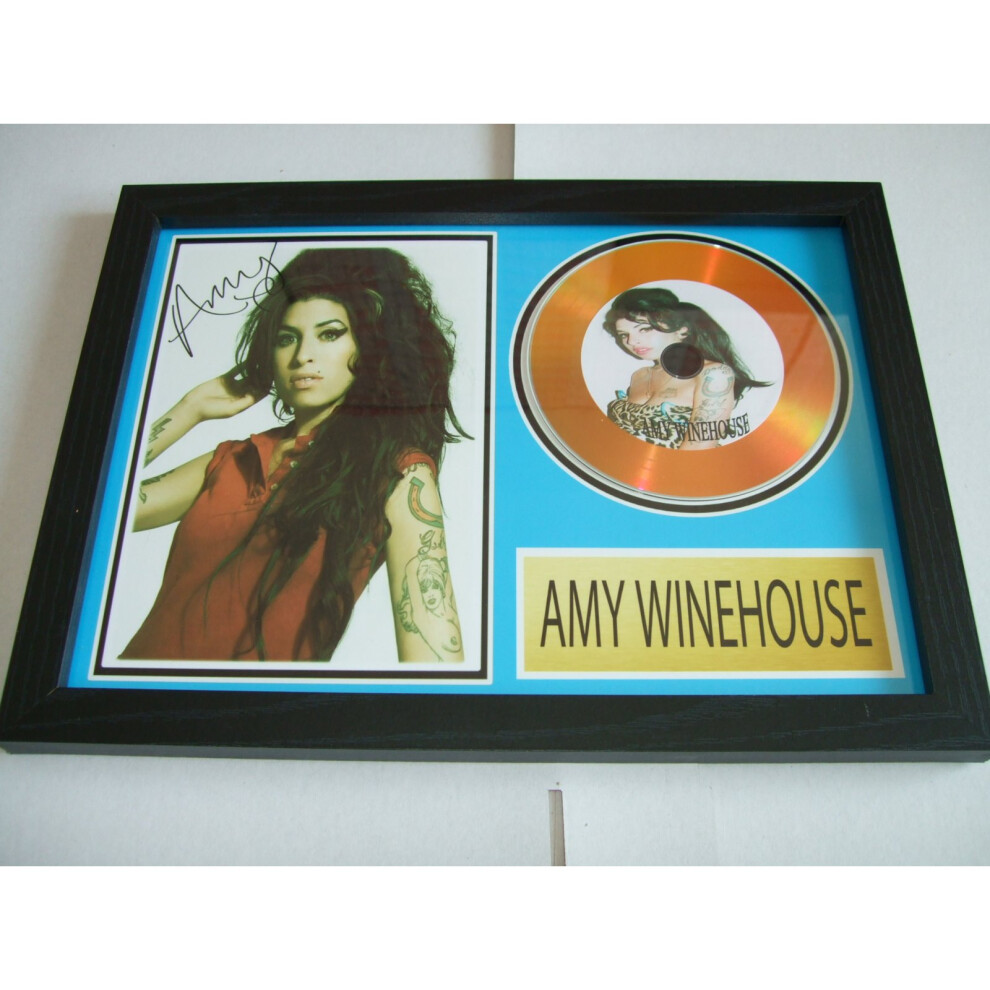 Amy Winehouse Signed Disc - Framed A4 Display with Safety Glass in Black Satin Wood Look (Reproduction Signatures)