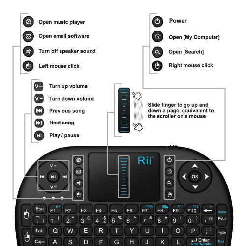 Rii i8 2.4GHz RF Mini Wireless Keyboard with Touch Pad Mouse Black 1