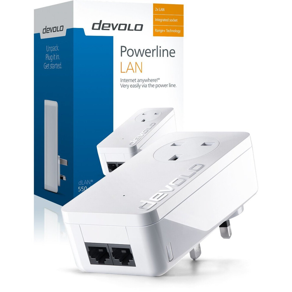 devolo dLAN 550 duo+ Powerline adapter (500 Mbps, 2x LAN ports, white