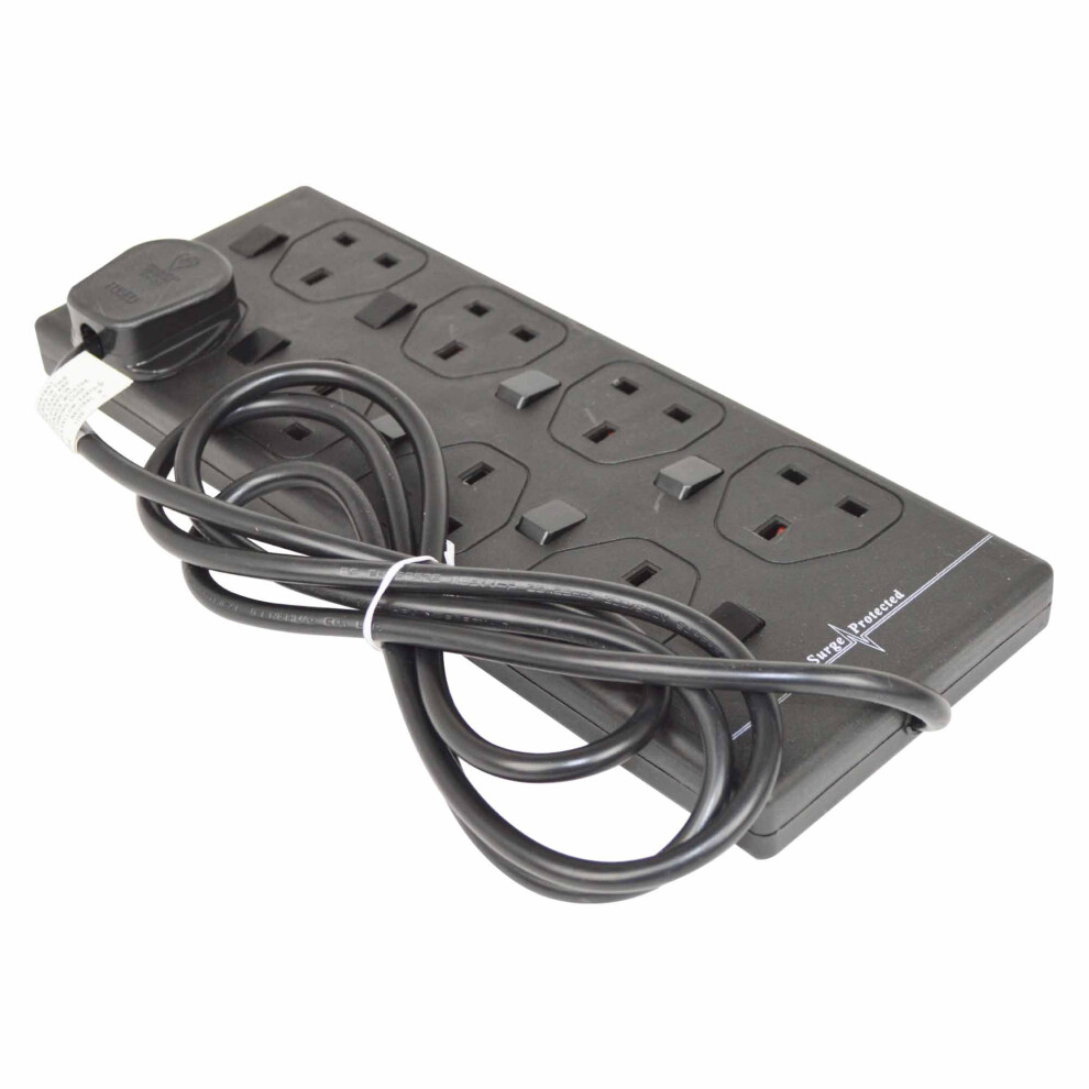 8 Socket Individually Switched Surge Protected Extension Socket with 2M Lead