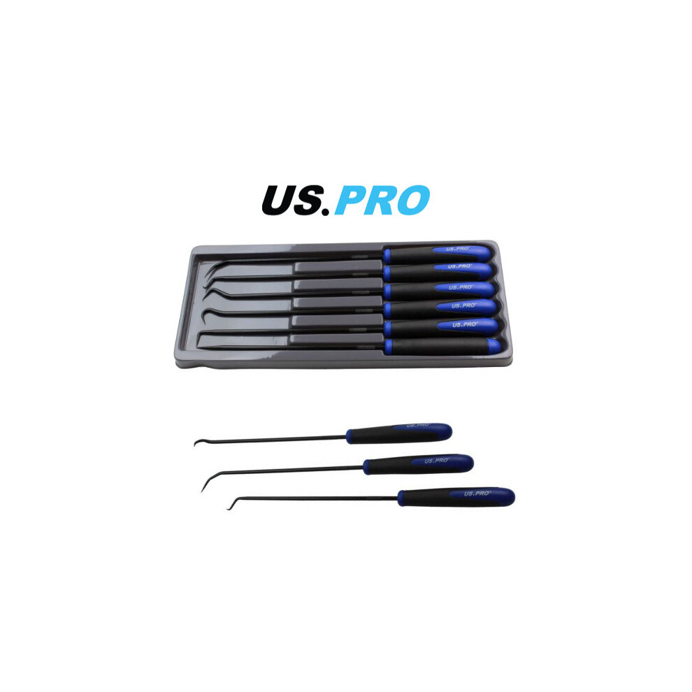 US PRO 6pc Long Reach Pick And Hook Set For O Rings Hoses Clips Seals