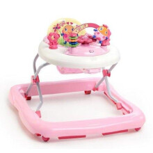 Bright Starts, June Berry Delight Foldable Baby Walker, Removable Electronic Play Station with Lights and Melodies, Adjustable Height, Pink, 6+ Months