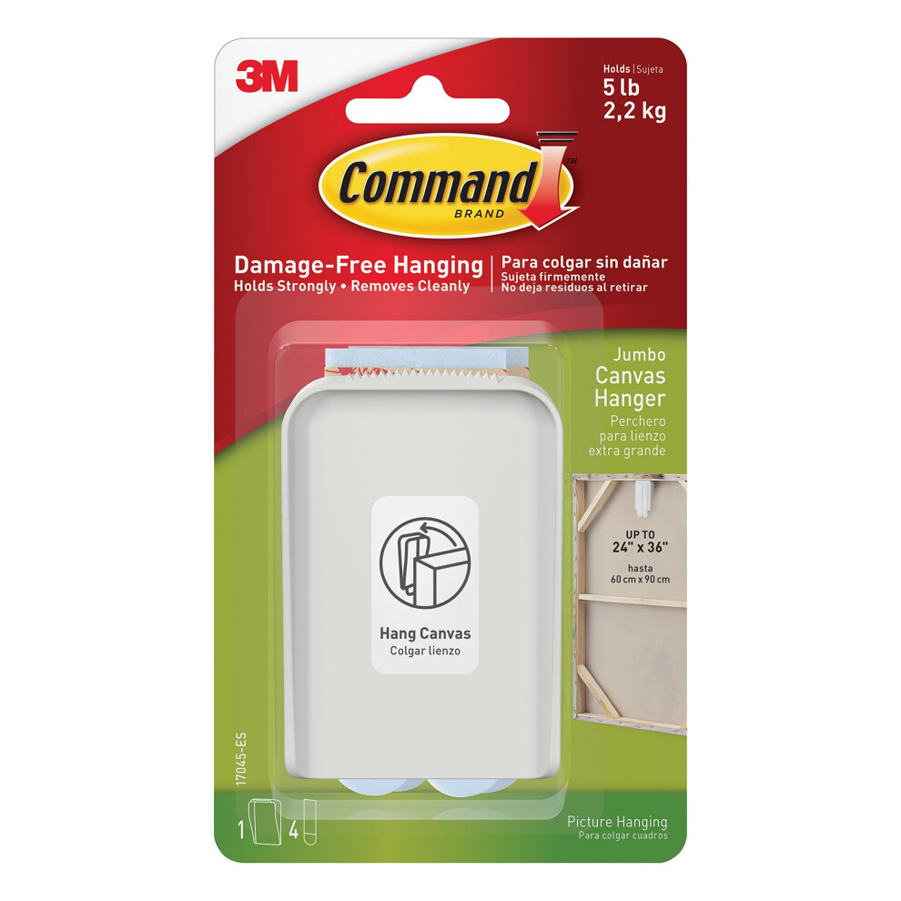3M Command Jumbo Canvas Hanger White Hooks and 4 Strips, Acrylic, Multicoloured,
