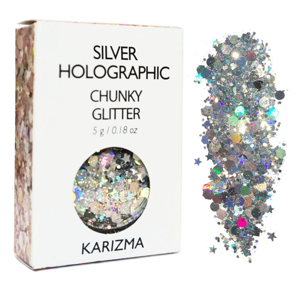 Karizma Silver Holographic Chunky Glitter Â® Cosmetic Glitter Â®