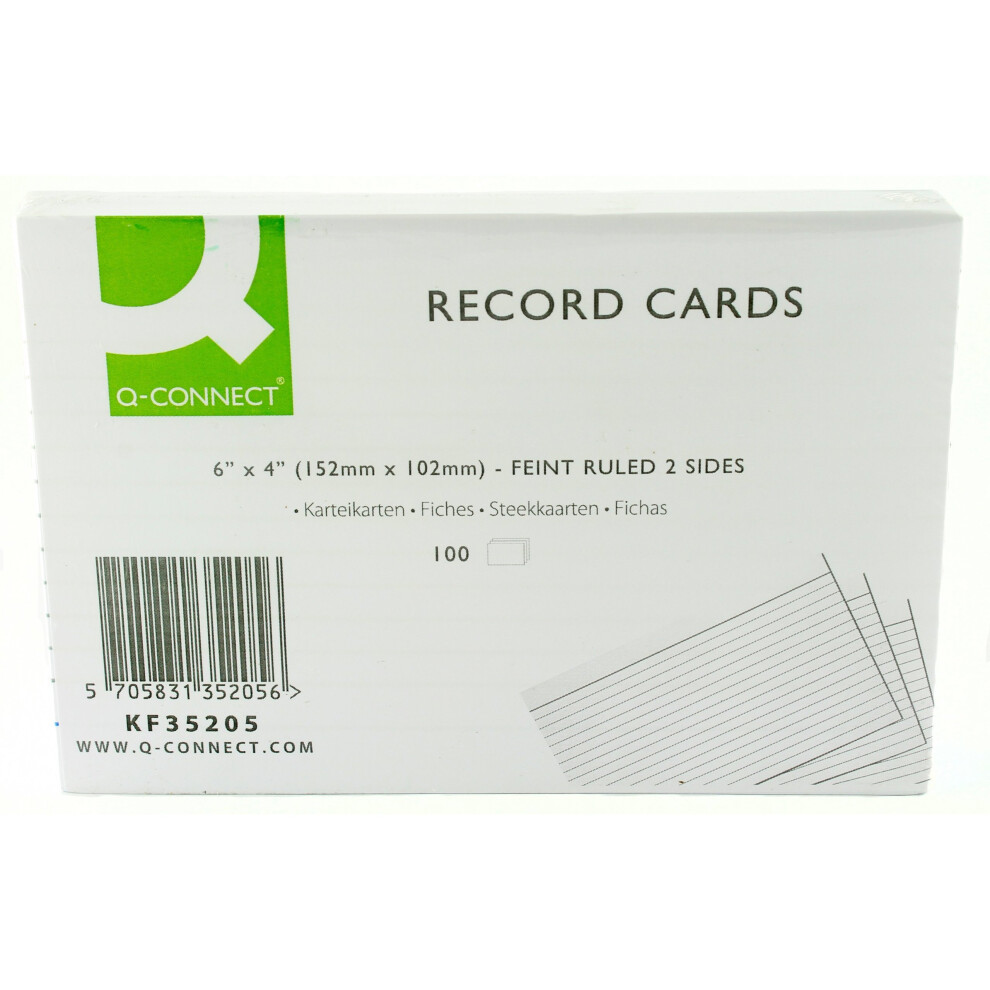 Q Connect 6x4 Inches Ruled Feint Record Card - White (Pack of 100)-image-OPC-PGKM6Y-NEW