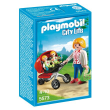 PLAYMOBIL 5573 Mamma con gemelli e carrozzina, City Life, Dai 4 anni