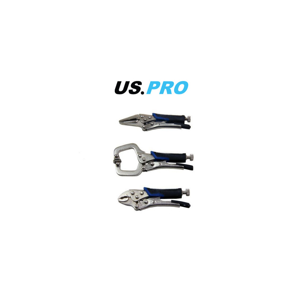 US PRO 3pc Grip Handles Mini locking Clamp & Pliers Set 2061