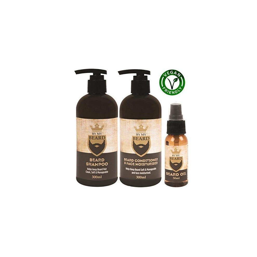 By My Beard Beard Shampoo Conditioner Face Moisturiser Oil Complete Triple Pack Vegan