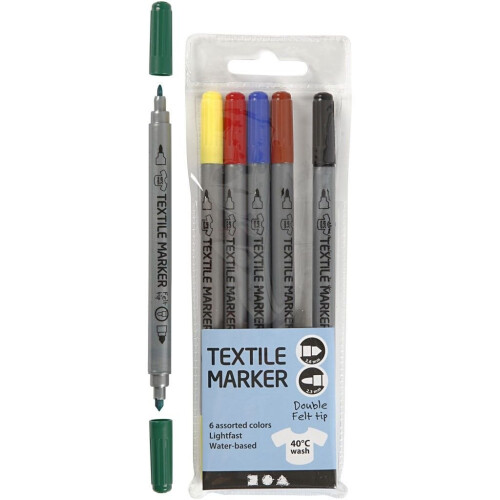 Textile Marker Double Tip 3.6mm & 2.3mm 6 pack Fabric Pen Perminant