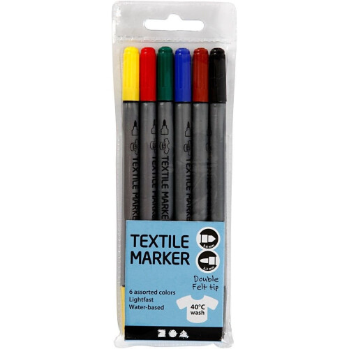 Textile Marker Double Tip 3.6mm & 2.3mm 6 pack Fabric Pen Perminant 1