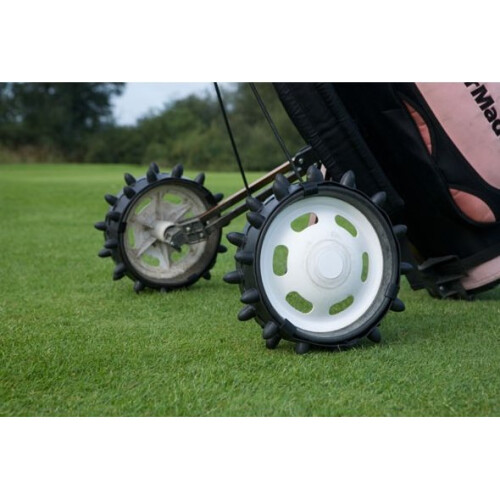 (12 Inch) Hedgehog Black Hand Pull / Push Golf Trolley Wheels Sleeve Set