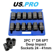 US PRO 12pc 1" dr 6pt Metric Deep Impact Sockets Set 24 - 41mm 2096