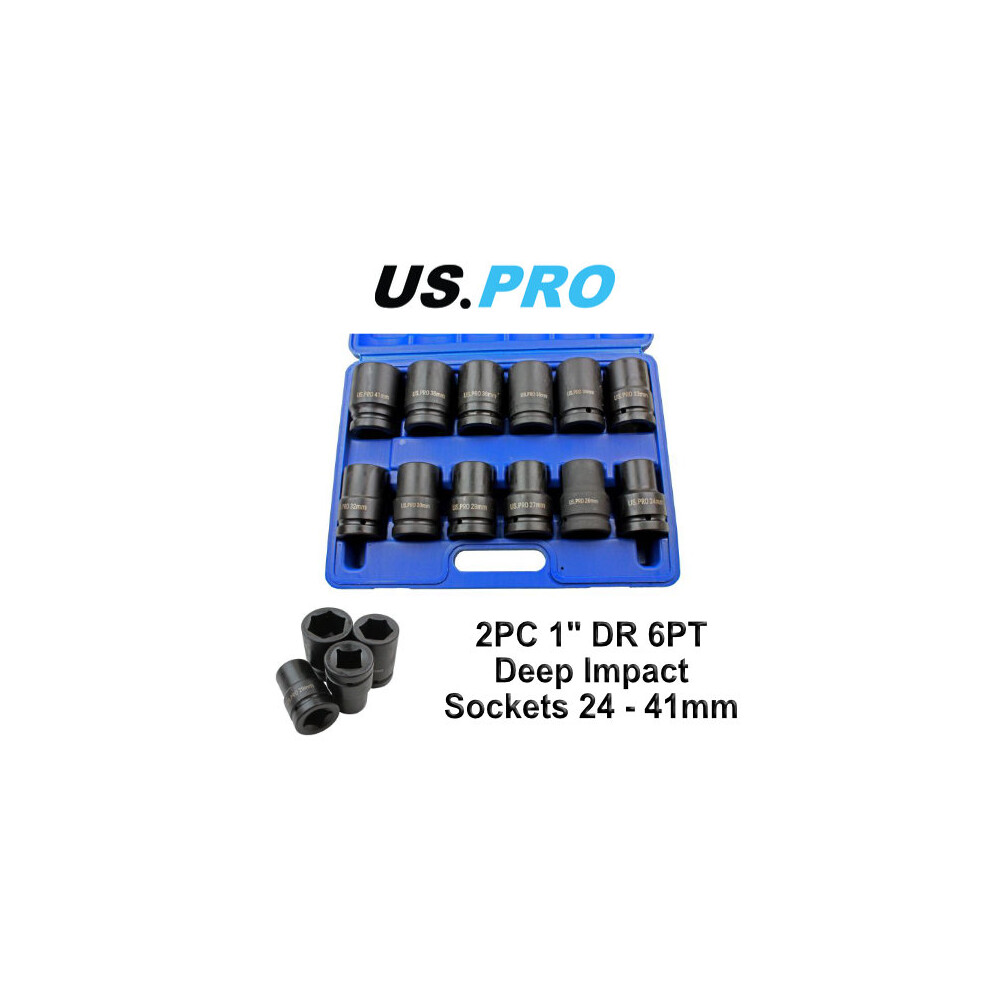 US PRO 12pc 1" dr 6pt Metric Deep Impact Sockets Set 24 - 41mm 2096