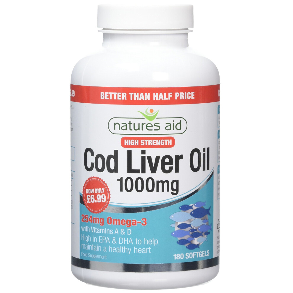 Natures Aid Cod Liver Oil 1000mg (High Strength) - Pack of 180 Capsules