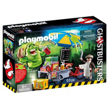 Playmobil Ghostbusters Slimer con Chiosco Hot Dog - Gioco Avventuroso per Bambini, Collezione Fantasmi e Divertimento!