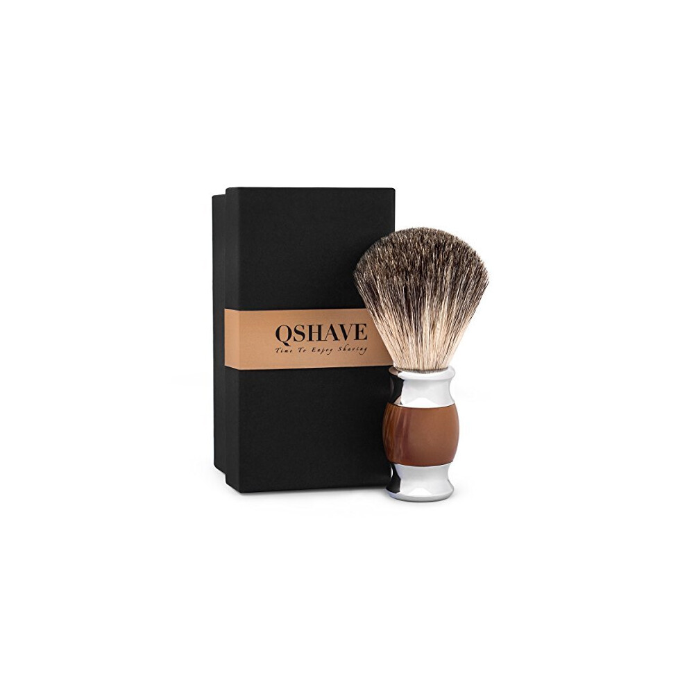 Qshave 100% Best Original Pure Badger Hair Shaving Brush Handmade Faux Agate Handle Perfect For Wet Shave, Safety Razor, Double Edge Razor