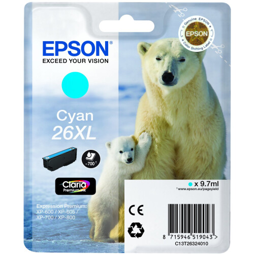Epson Epson Singlepack Cyan 26XL Claria Premium Ink