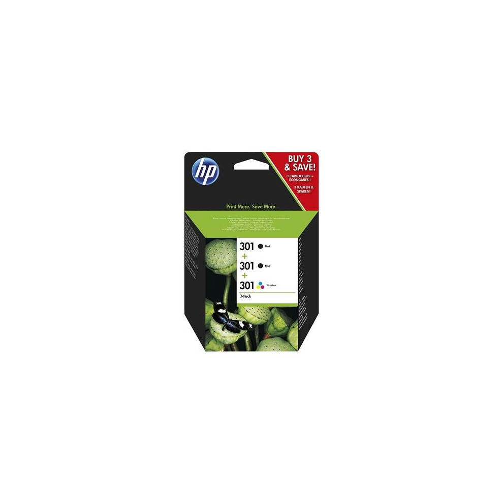 HP E5Y87EE 301 Original Ink Cartridge, Black and Tri-Colour, Pack of 3