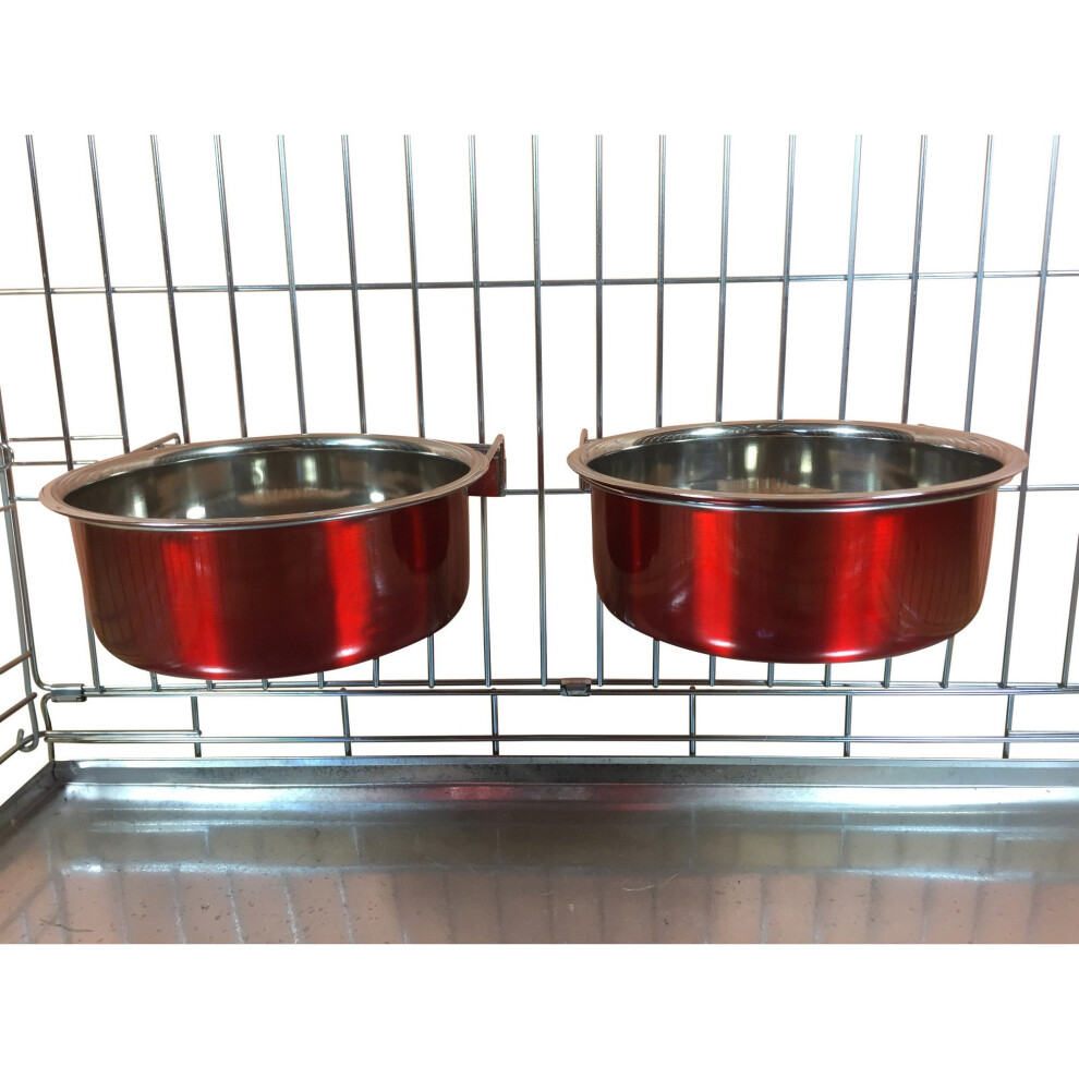 Ellie-Bo Pair of Dog Bowls for Crates/Cages or Pens, Large, 2.0 Litre, Red