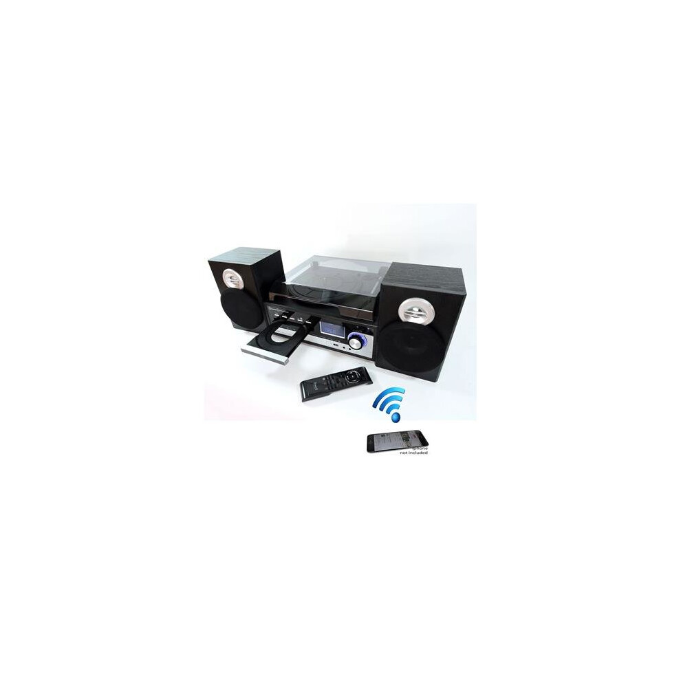 Steepletone Broadway 5 In 1 Bluetooth Music Centre With Cd,Fm Radio,3 Speed Record Player Has Facility To Burn Vinyl Or Cd To Usb Black