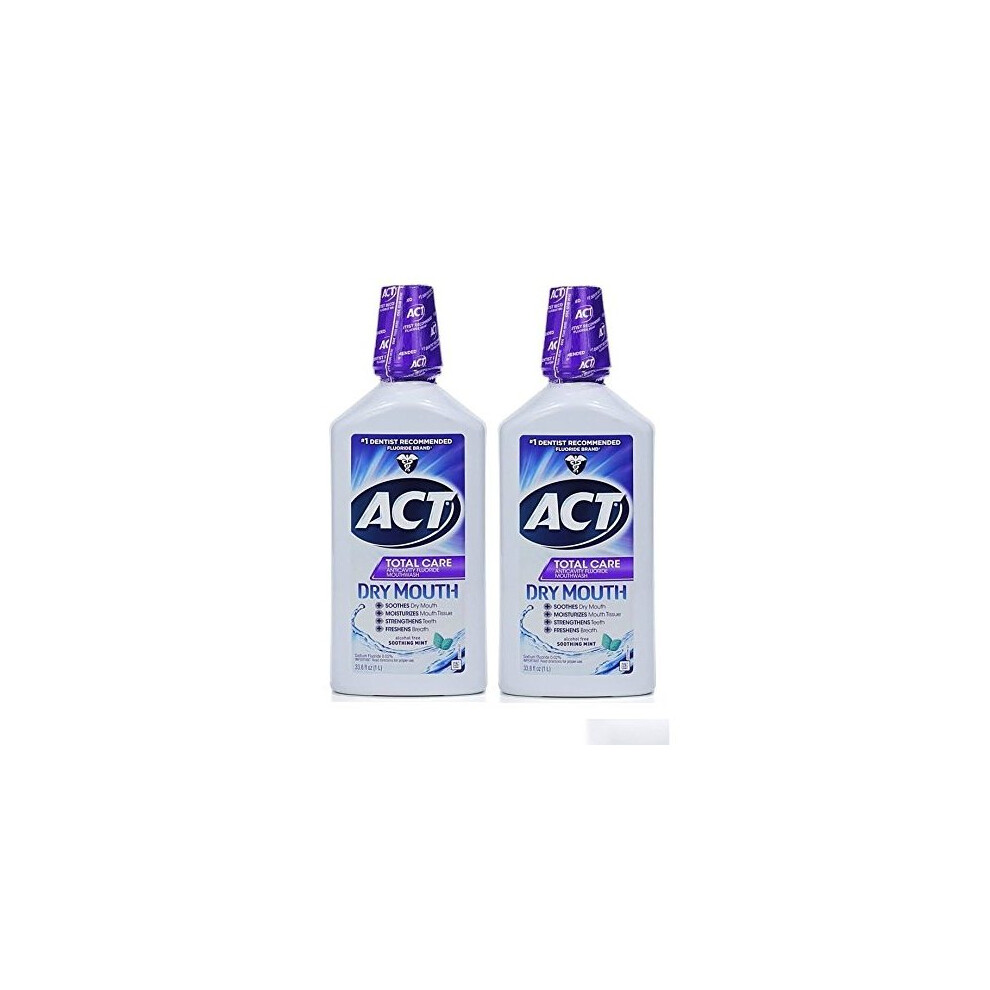 ACT Total Care Dry Mouth Anticavity Fluoride Mouthwash Soothing Mint 33.80 oz (Pack of 2)