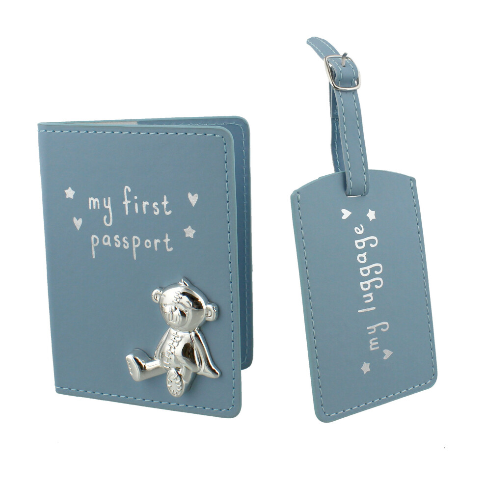 Button Corner PU My First Passport And Luggage Tag Blue