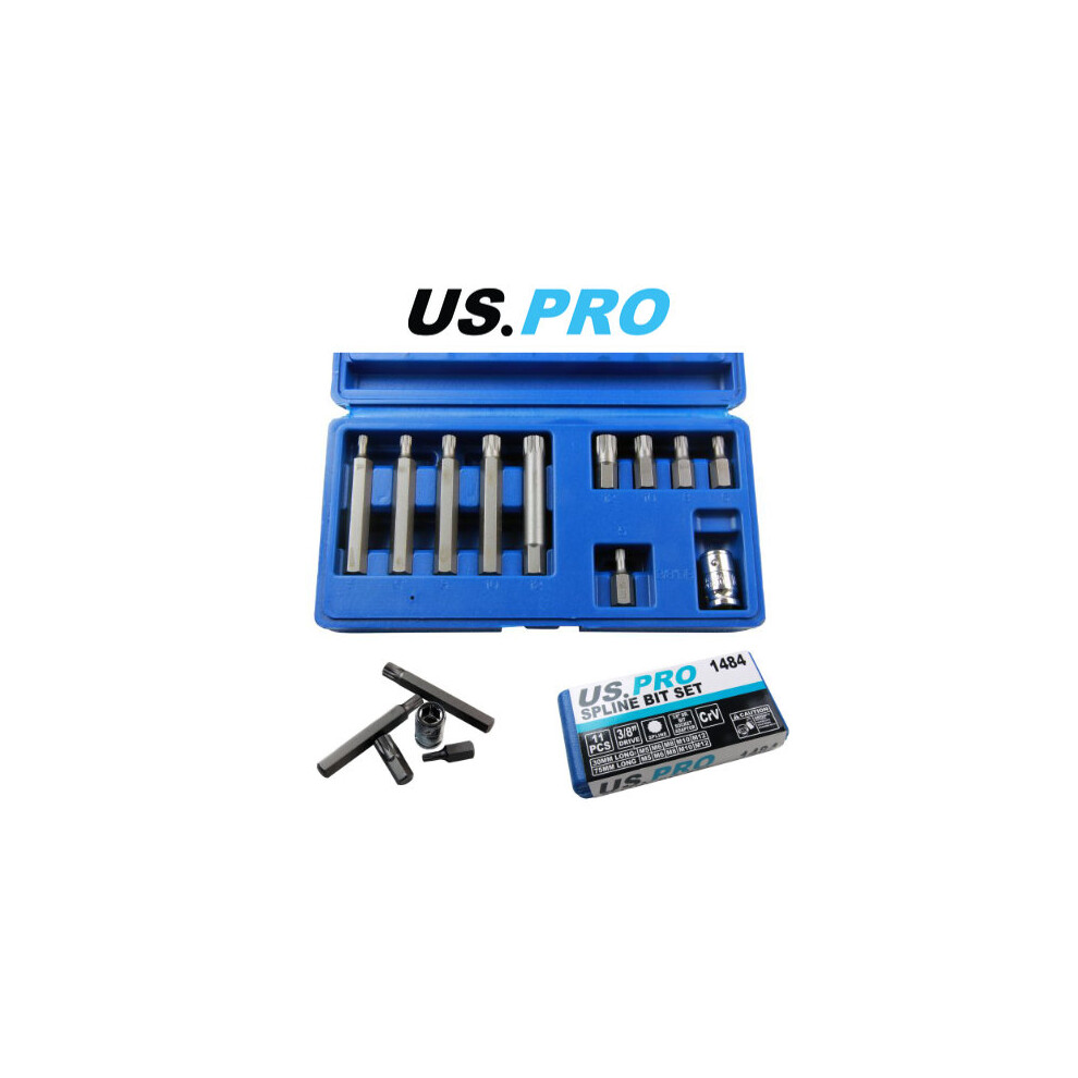 US PRO 11pc 3/8dr Spline Bit Socket Set M5, 6, 8, 10, 12 1484