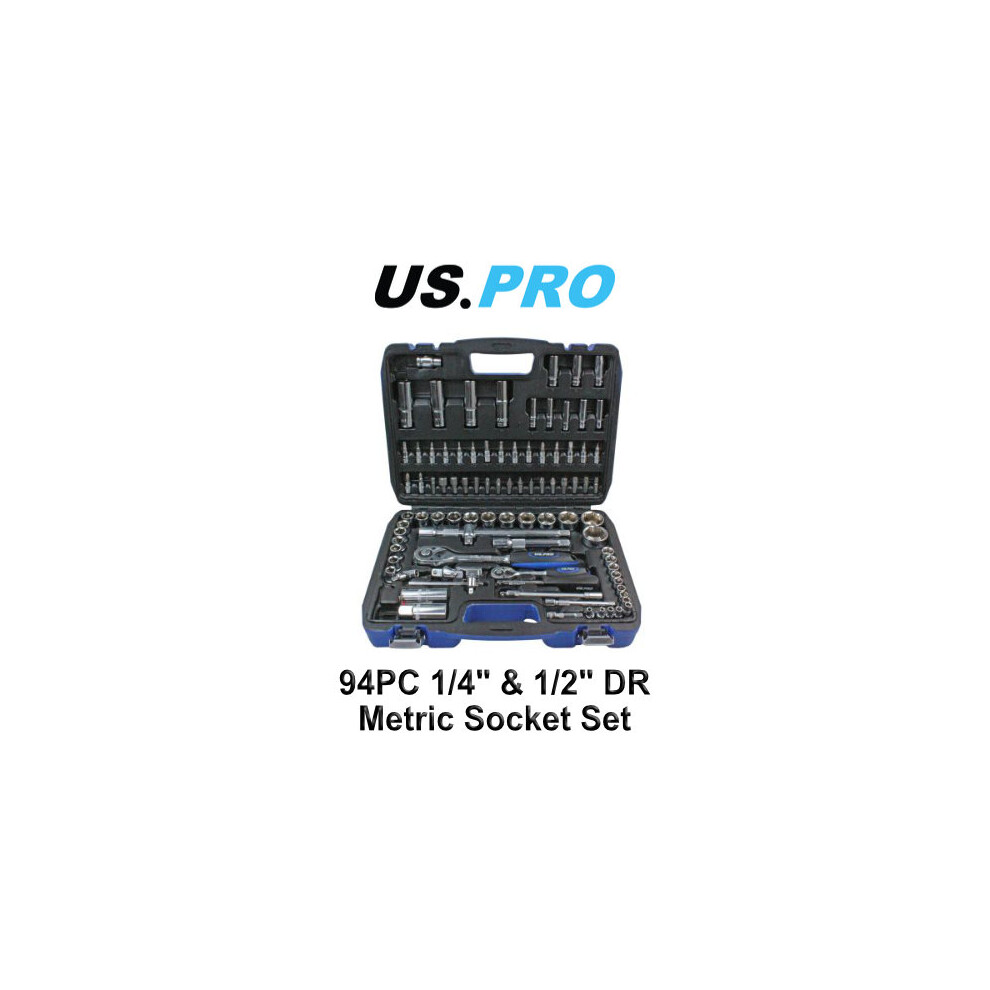 US PRO Tools 94pc Metric 1/4 & 1/2" Comprehensive Socket Wrench set