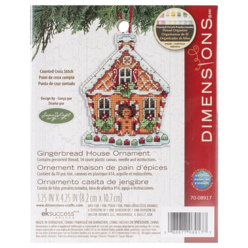 Dimensions Counted Cross Stitch Gingerbread House Christmas Ornament Kit  3.5'' W x 4.5'' H