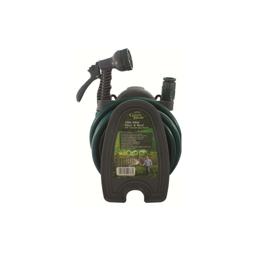 Green Blade 10m Mini Hose & Reel Garden Gardening Outdoors