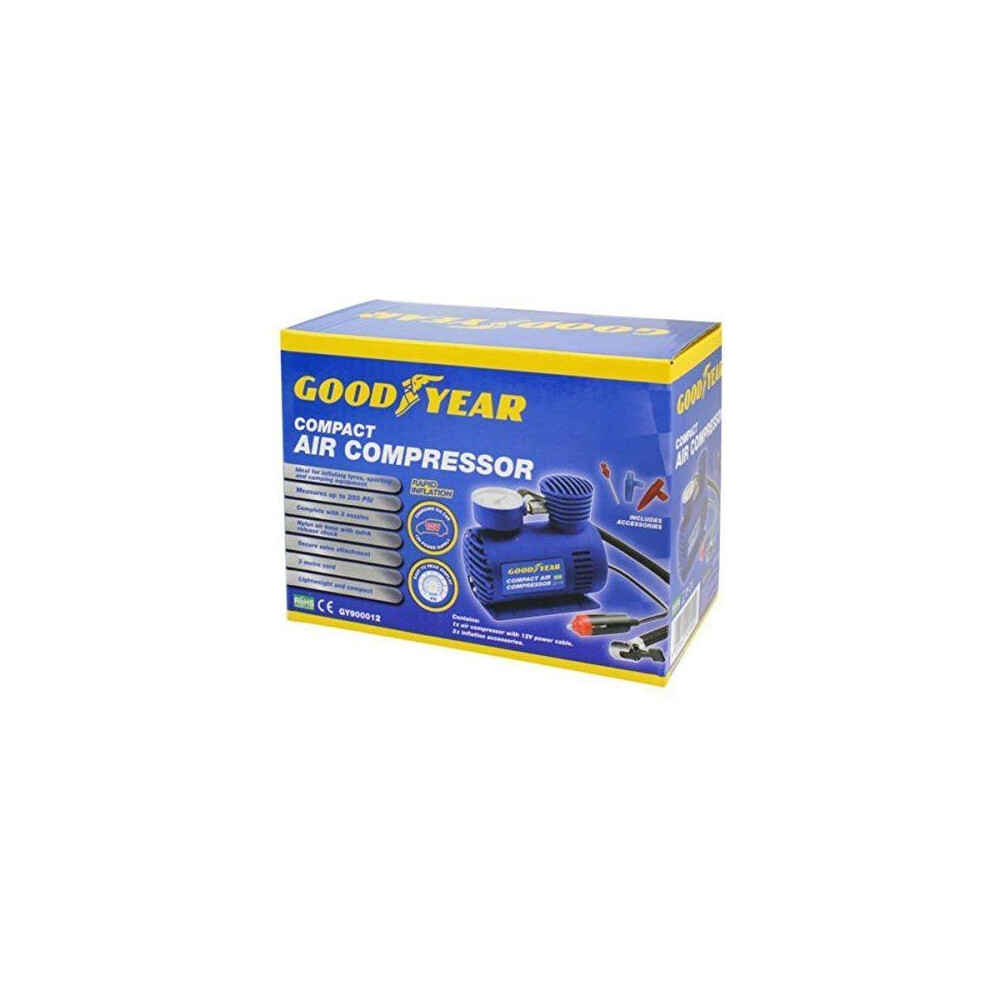 Goodyear Car Tyre Air Compressor Pump Bike Cycle Compact 3m Cord 12V Inflator