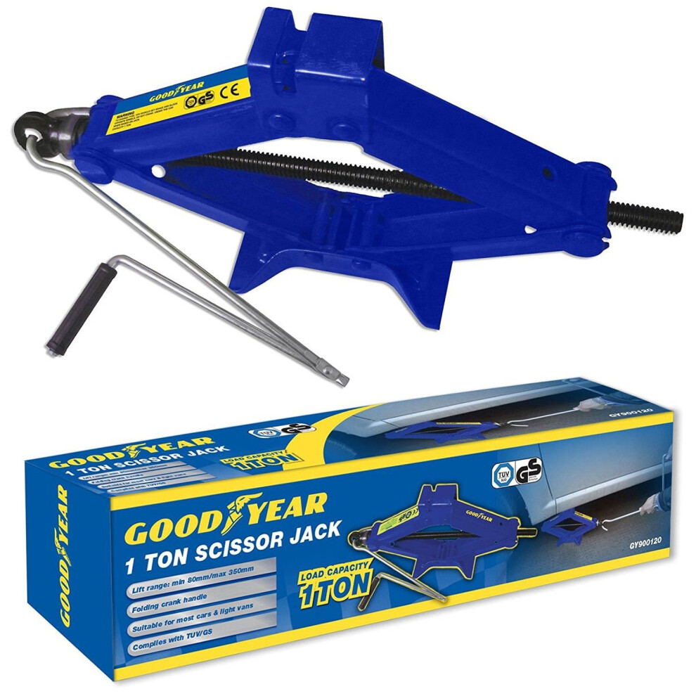 Goodyear 1 Ton Professional Scissor Jack For Car Van - Speed Wind Crank Handle 5055441421841